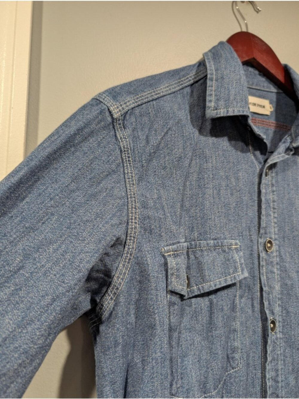 Taylor Stitch Blue Denim Utility Shirt Sz 42 Men's Long Sleeve Button Up - Picture 7 of 16